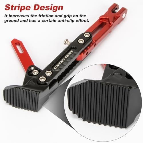 Universal Motorcycle Side Stand - PSLER Adjustable Aluminum Alloy Short Motorcycle Kickstand for Electric Scooter Motorbike Mini Pit Dirt Bike, Red