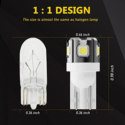 PHINLION 194 LED Light Bulb 6000K White Super Bright 168 175 2825 W5W T10 Wedge 6-SMD 3030 Chipsets LED Bulbs for Car Interior Dome Map Reading Trunk Courtesy License Plate Lights, Pack of 2 - color: White