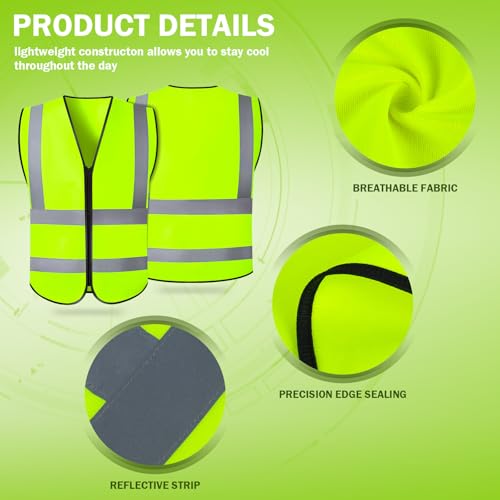 CHGANG Safety Vest, Reflective Hi Vis Vest with Zipper, High Visibility vest for Construction, Traffic - color: Yellow