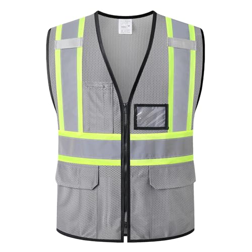 Reflective Safety Vest for Men Women Hi Vis Vest with Pockets High Visibility Vest Mesh Construction Vests Meets ANSI/ISEA Standards (Grey-33, Medium) - color: Grey-33, size: Medium