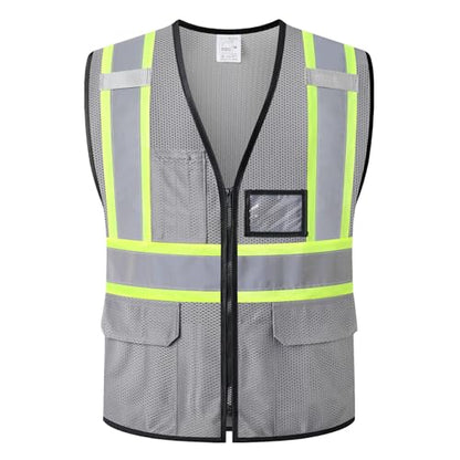 Reflective Safety Vest for Men Women Hi Vis Vest with Pockets High Visibility Vest Mesh Construction Vests Meets ANSI/ISEA Standards (Grey-33, Medium) - color: Grey-33, size: Medium