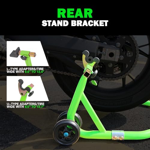 MOTO4U Motorcycle Stand,880lbs Motorcycle Stands Front and Rear with 4 Adjustable Swingarm Spool,Heavy Duty Front Rear Wheels Lift Combo,Paddock Stands Dual bolt Universal Fit for Most Sport Bike