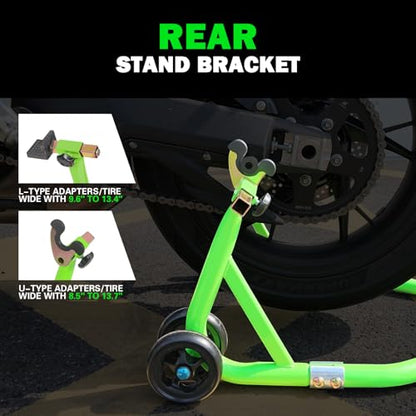 MOTO4U Motorcycle Stand,880lbs Motorcycle Stands Front and Rear with 4 Adjustable Swingarm Spool,Heavy Duty Front Rear Wheels Lift Combo,Paddock Stands Dual bolt Universal Fit for Most Sport Bike