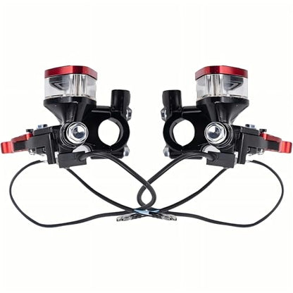 Universal Motorcycle Brake Clutch Pump Lever with Dual Hydraulic Master Cylinder Reservoir Set Left & Right CNC Suitable for 50-300cc Motorcycles with 7/8" 22mm Handlebars - color: Red