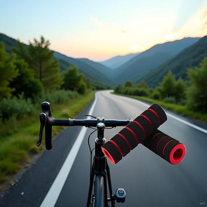 Red Non-Slip Foam Handlebar Grips for Bicycle and Motorcycle ?Soft, Durable Sponge Grip Covers for Cycling, Road Racing, Brake Lever Protection ?Comfortable Handlebar Tapes