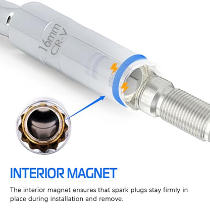 A ABIGAIL 16mm Thin Wall Swivel Magnetic Spark Plug Socket 3/8 Inch Drive x12 inch Total Length 12-Point 5/8 Inch Spark Plug Socket Removal Tool Compatible with Motorcycle, Car, SUV, BMW - size: 16mm-12inch