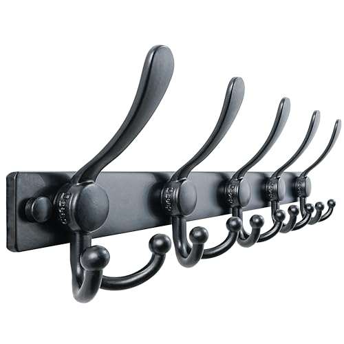 Dseap Coat Rack Wall Mount, Heavy Duty 12-Gauge Base vs Flimsy 1mm, Double-Thick Solid Anti-Snap Hooks, 16” Stud-Mount, Stainless Steel Hanger for Clothes Hat Entryway Closet Mudroom, Black - color: Black, size: L=17" (1pcs)