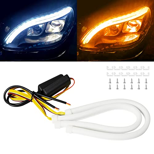 Qasim 12inch/30CM Sequential Switchback LED Strip 12V Car LED Flexible Strip Lights Dual Color White/Amber DRL Turn signal Lights Retrofit-2Pack - size: 11.8 inches