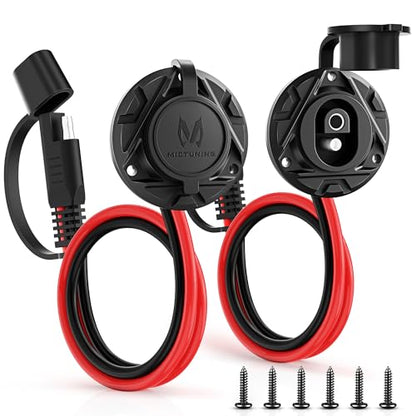 MICTUNING 1FT 14 AWG SAE Socket Sidewall Port to Male Plug 12V-24V Power Cord Quick Connector Extension Cable Harness, Waterproof Dust Cap, for Automotive RV Motorcycle Solar Panel, 2pcs