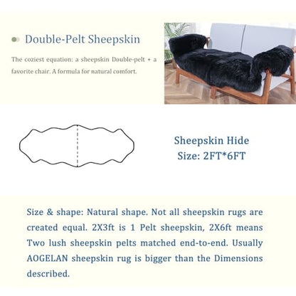 AOGELAN Area Rugs, Genuine New Zealand Sheepskin Rug, Soft Fur Throw Rug (Black, Double Pelt/2FT*6FT) - color: Black, size: 2' x 6' (Double Pelt)