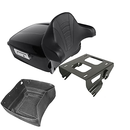 TCMT King Motorcycle Trunk Box Wrap-Around Backrest Solo Mounting Rack Fit For Harley 2014-2025 Touring CVO Road King Road Glide Street Glide Electra Glide Pack - color: Style A+Black Solo Rack