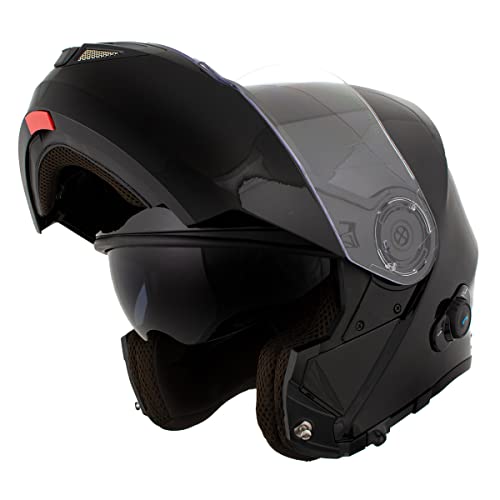 Milwaukee Helmets H7000 Glossy Black 'MayDay' Modular Motorcycle Helmet w/ Intercom - Built-in Speaker and Microphone for Men / Women - X-Large