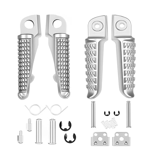 Footpegs Front and Rear Footrest Foot Pegs Compatible with Kawasaki ZX6R Z750 Z1000 ZX14 ZZR1200 ZX-10R ZX-9R, - color: Chrome#F+R