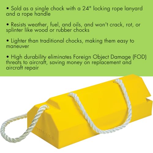 Checkers 14" Airplane Chocks, Aviation Wheel Chocks for Mid to Large-Sized Aircraft, One Tire Chock with Locking Rope and Handle, Durable Lightweight Urethane, Yellow, AC4614-LR-H - style: With Handle