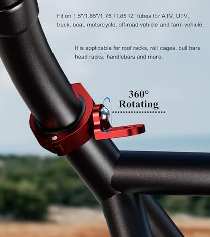 BRCOVAN 2PCS UTV Whip Light Mounts, LED Light Bar Mounting Bracket, Red | Solid Aluminum Alloy Materials, 360° Adjustable Off-Road Whip Flag Mount Fit 1.5''/1.65'' /1.75''/1.85''/2'' Roll Cage Bars