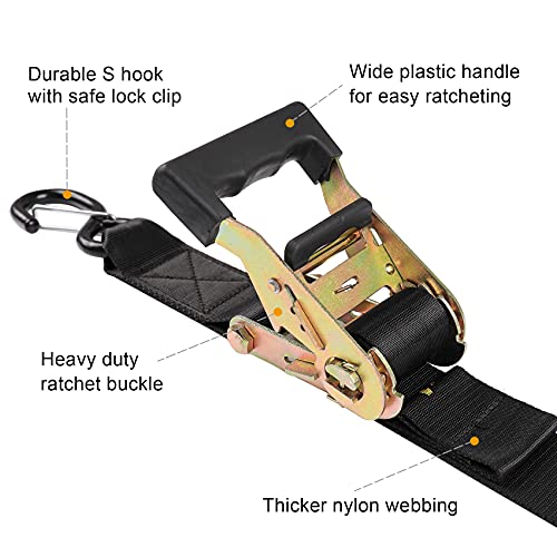 Ayaport Boat Trailer Transom Tie Down Straps for Boat Jet ski Kayak Canoe 4 Feet 1.6 inches 5000lbs Break Strength Heavy Duty Ratchet Straps with S Hooks, Pack of 2 - size: 1.6" x 4'