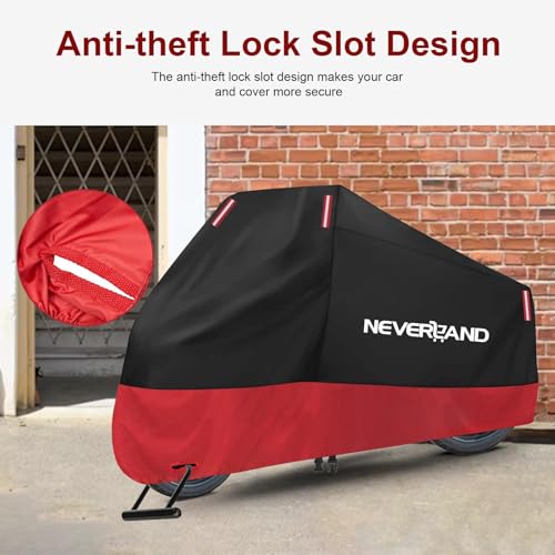 NEVERLAND Motorcycle Cover Waterproof Outdoor, 300D Motorcycle Cover Heavy Duty Outdoor All Season Protection, Universal Motorbike Cover with Night Reflective, Lock-Holes, Storage Bag (Up to 86") - size: L