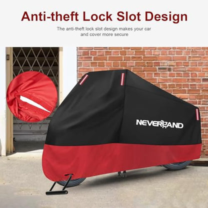 NEVERLAND Motorcycle Cover Waterproof Outdoor, 300D Motorcycle Cover Heavy Duty Outdoor All Season Protection, Universal Motorbike Cover with Night Reflective, Lock-Holes, Storage Bag (Up to 86") - size: L
