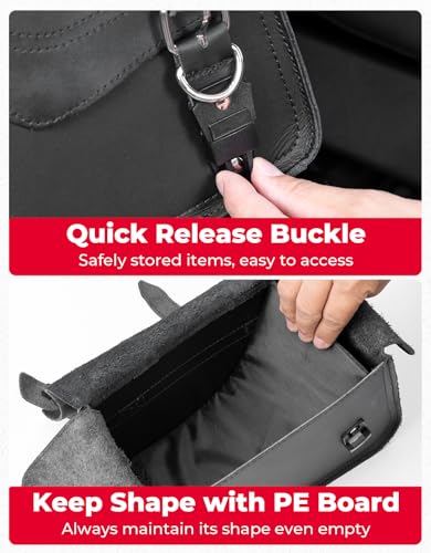 KEMIMOTO Genuine Leather Motorcycle Saddle Bags 12L & 4.5L Fork Handlebar Tool Pouch Panniers Side Bag Universal Motorcycle Compatible with Sportster Softail Dyna Shadow Vulcan Left Right