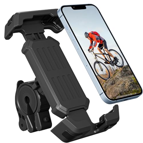 Bike Phone Holder, Anti-Shake Motorcycle Phone Mount with Security Lock, Handlebar Cell Phone Clamp for Bicycle Scooter Ebike Stroller for iPhone 16 15 14 Pro Max, 4.7-6.8" Phones