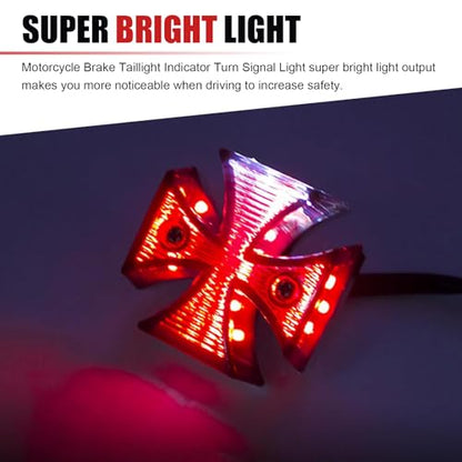 Motorcycle LED Rear Brake Light, 12V Cross-shaped High Brightness Tail Light, Plug and Play License Plate Lamp with Waterproof Housing, Universal Modification for Motorcycle Off-road (Red)