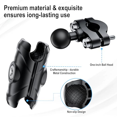 LBW Motorcycle Handlebar Mount with Anti Vibration TPU Ball and Double Socket Arm U-Bolt Base, Compatible with B Size Ball Accessories, Fits Popular Bike Cell Phone & GPS Mounts for 0.5-1" Bars