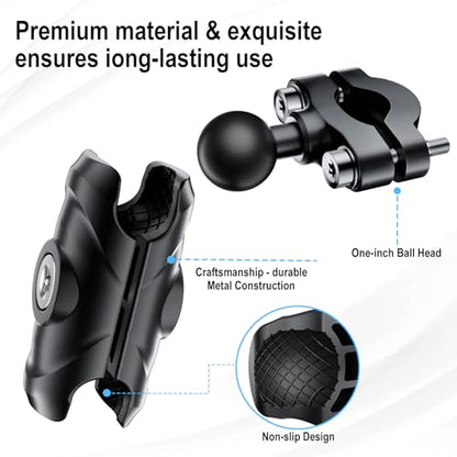 LBW Motorcycle Handlebar Mount with Anti Vibration TPU Ball and Double Socket Arm U-Bolt Base, Compatible with B Size Ball Accessories, Fits Popular Bike Cell Phone & GPS Mounts for 0.5-1" Bars