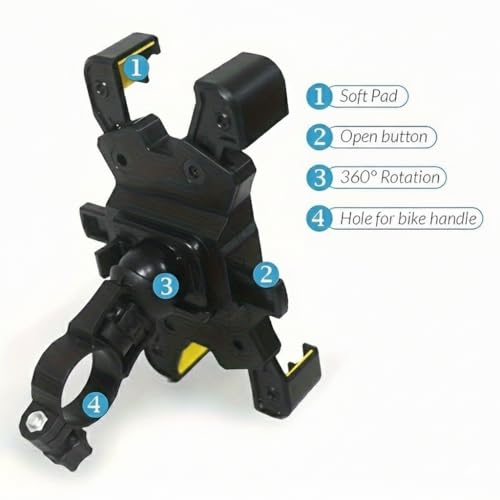 Secure Black Shockproof Bike Phone Mount, Hands-Free GPS Holder for E-Bikes & Motorcycles, Cycling Accessory