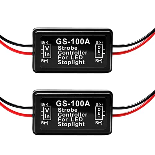2 PCS Flashing Strobe Controller Flasher Module, 12V-24V GS-100A Brake Light Tail Stop Light Flasher Controller, LED Strobe Blinking Control Module for Cars Trucks Motorcycles