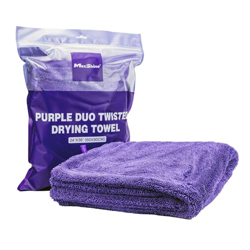Maxshine 24" x 36" Universal Purple Duo Twisted Microfiber Towel (1200GSM) – Large, Plush, Rinse-Free Double-Sided Drying Towel – Super Absorbent Microfiber for Drying - size: 24" x 36" Purple