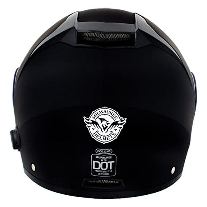 Milwaukee Helmets H7005 Flat Black MayDay Modular Full Face Wireless Motorcycle Helmet-Stream Music-Phone Calls