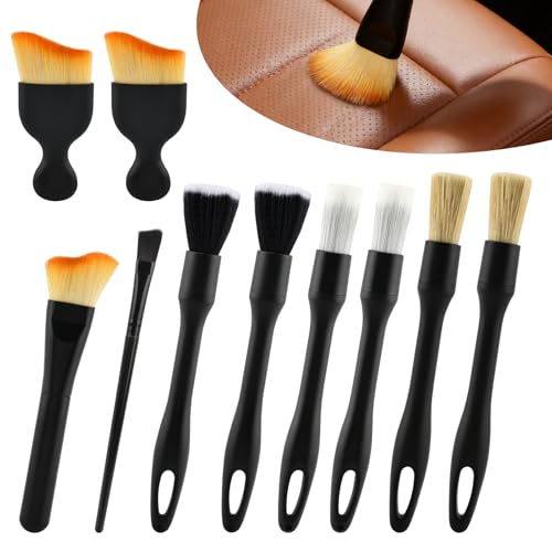 10 Pcs Car Detailing Brush Set, Ultra Soft No Scratch Detail Brushes with Ergonomic Handles, Multi Purpose Auto Cleaning Kit for Vents Dashboard Leather Seats Wheels Tires and Trim