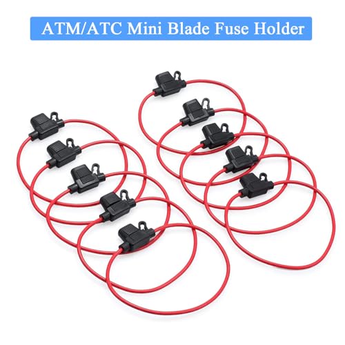 CAMWAY 10PCS Mini Blade Fuse Holder ATM/ATC - Waterproof 12V 20A Inline Wire Fuse for Car, Boat, RV, 14 AWG Copper, Safe & Reliable Circuit Protection