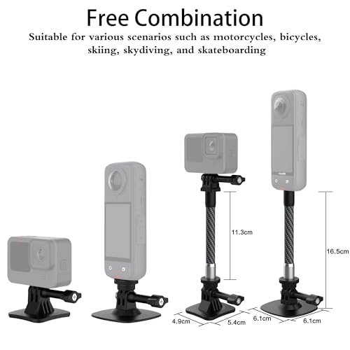All Carbon Fiber Extension Arm Kit Metal Pole Mount Helmet Stick Extension Arm Mount for GoPro Hero 13/12/11/10/9/8/7/6/5 Black, Insta360 X5 / X4 / X3 / X2 / XR/Go,DJI Osmo Action and More