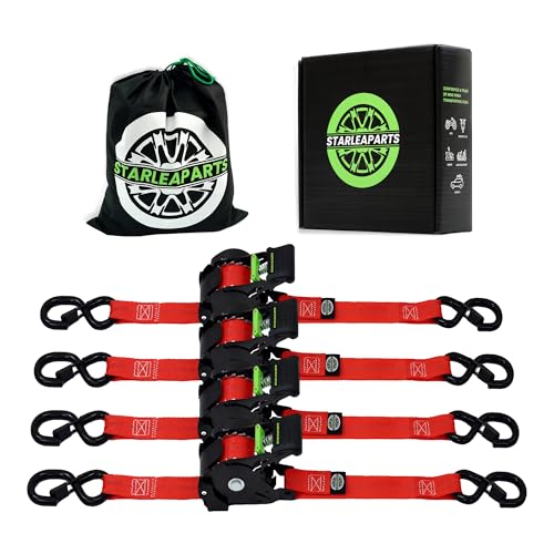 Retractable Ratchet Straps(4PK 1.0INX12FT) - 1,500lb Break Strength, Ratchet Strap Heavy Duty with Rubber Coated Handle, Perfect Auto Ratchet Straps for Motorcycle,Trucks (Red) - color: Red, size: 4PK -1,500LBS