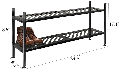 Shoe Rack - Metal Shoe Organizer 2 Tier Shoes Shelf Storage, 35 Inches Stackable Long Show Stand Holder for Closet, Entryway, Garage, Floor, Door Entrance, Black - size: 2 Tier