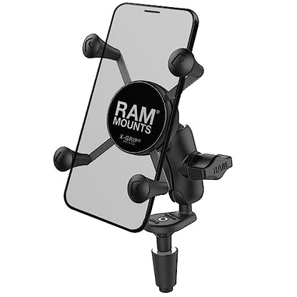 RAM MOUNTS Motorcycle Phone Mount with Fork Stem Base (12mm–38mm), Short Arm, X-Grip Universal Cell Phone Holder for Sport Bikes RAM-B-176-A-UN7U
