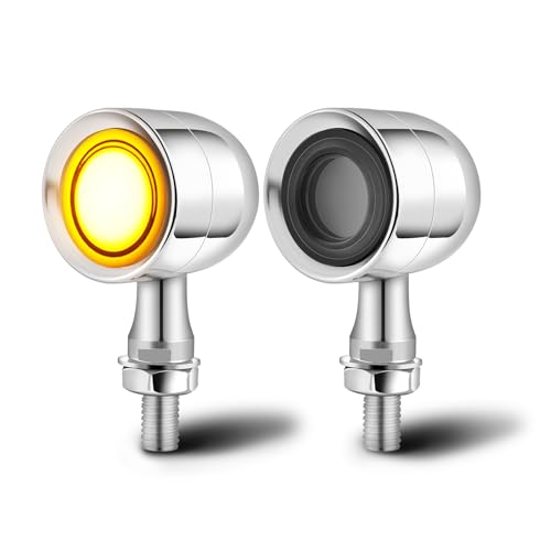 DREAMIZER Motorcycle Led Turn Signal Lights 2pcs,Bullet Blinker Motorcycle Front Rear Lights W/Running Light Universal Compatible with Harley Honda Suzuki Triumph Yamaha Bobber Cafe Racer Chopper - color: A-Front/Chrome shell + yellow-white light