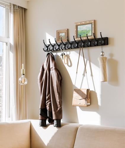 Optish 2 Pack Wooden Coat Rack Wall Mount, 16.1" Rustic Coat Hanger Hooks Wall Mount, Wall Coat Rack for Hat, Clothes, Bags, Jacket - Black - color: Black