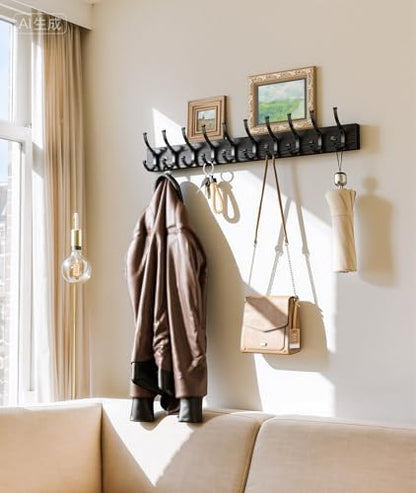 Optish 2 Pack Wooden Coat Rack Wall Mount, 16.1" Rustic Coat Hanger Hooks Wall Mount, Wall Coat Rack for Hat, Clothes, Bags, Jacket - Black - color: Black