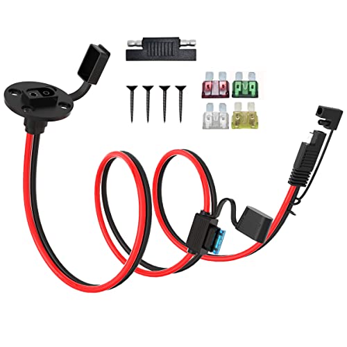 ELFCULB 10AWG 3.3FT Power SAE Socket Sidewall Port to SAE Connecters Extension Cable, with 10A 15A 20A 25A 30A Fuse, Reverse Adapter Quick Disconnect Weatherproof, for Solar Panel, Motorcycle, Car - color: Power Socket Sidewall to SAE, size: 3.3FT