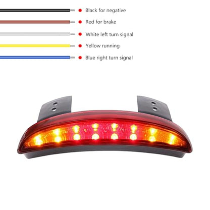 Motorcycle Chopped Rear Fender Edge LED Brake License Plate Tail Light Stop Running Light Turn Signal Lamp for Harley Sportster XL883N 1200N XL1200V XL1200X (Red) - color: Red
