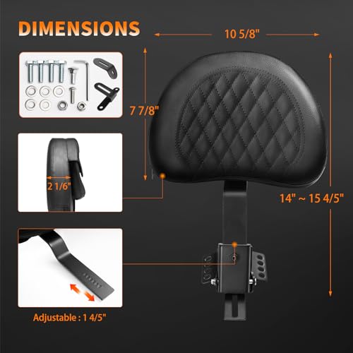 Adjustable Plug-in Driver Rider Backrest Pad Motorcycle Front Custom Mounting Kit Compatible with Harley Touring Models Road King Street Glide Electra Glide Road Glide 1997-2026 - color: Black Bar-Grid