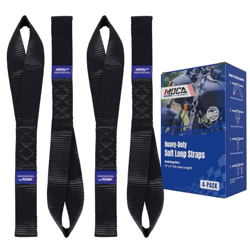 MOCA 4-Pack Soft Loop Tie Down Straps 12000 Lbs Breaking Strength 1.6 x 17 inches, Heavy Duty Tie Down Loops for Secure Trailering of Kayak, Motorcycles, ATV, UTV (4 Pieces, Black) - color: Black, size: 4-PACK