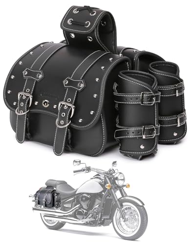 High-density Leather Motorcycle Saddlebags-Throw Over Saddle bags Panniers Side Bags with cup holder,Waterproof,Side Tool Bag,Storage Tool Bag for Motorbike,Universal,1Pair, M (Black2) - color: Black2
