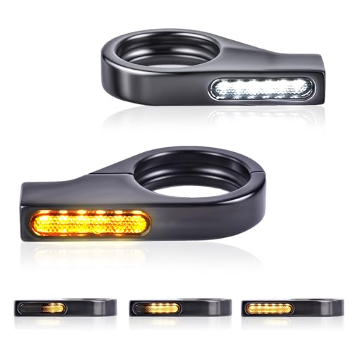 Motorcycle LED Turn Signals Flowing Running Lights for 39-41mm Front Fork Mount Universal Sequential Amber Light indicators Compatible with Harley Sportster Dyna Road King Honda Yamaha Bobber Chopper - color: Fork Mount Turn Signal