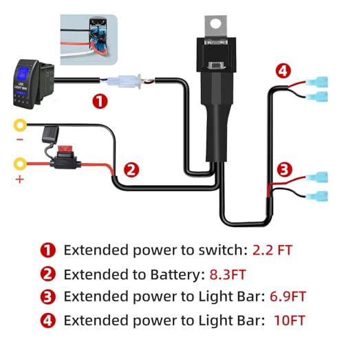 FXC LED Light Bar Wiring Harness Kit 16 AWG Heavy Duty 12V 5Pin Rocker Laser On Off Waterproof Switch Power 40A Relay Blade Fuse-2 Lead for Cars Boat ATV Truck (LED Light BAR) - style: LED LIGHT BAR
