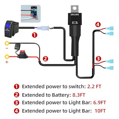 FXC LED Light Bar Wiring Harness Kit 16 AWG Heavy Duty 12V 5Pin Rocker Laser On Off Waterproof Switch Power 40A Relay Blade Fuse-2 Lead for Cars Boat ATV Truck (LED Light BAR) - style: LED LIGHT BAR