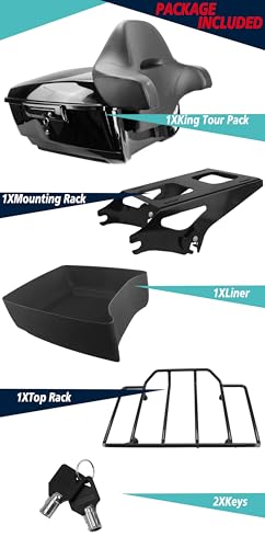YHMOTO 13.7" King Tour Trunk+Around Backrest+Luggage Rack Fit for Harley Davidson Touring Road King, Road Glide, Street Glide,CVO 2014-2026 (Set A) - color: Set A
