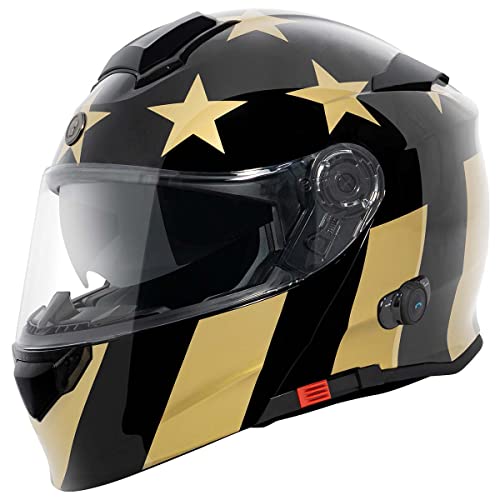 TORC T28B Blinc Wireless Integrated Modular Full Face Motorcycle Helmet - color: Gold Star, size: Medium